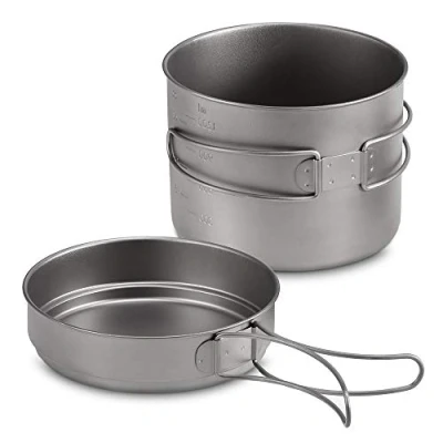 Image de Lixada 1100ML/1600ML Set de Casseroles en Titane Super Léger avec Poignée Pliante, Ustensiles Camping, Outil Cuisson Portatif (1600ml)