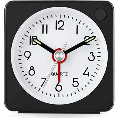 Image de réveil analogique, de Voyage analogique Classique avec Fonction Snooze et lumière, Mini réveil, Taille compacte, sans tic tac, Mouvement à Quartz Silencieux