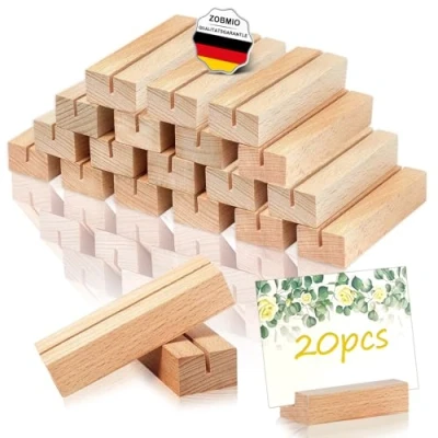 Image de ZOBMIO Lot de 20 Porte Menu Mariage, Support Bois en Pin Naturel, Carte Réutilisable, pour les Cartes Vœux Noël, Mariages et Fêtes D&#039;Anniversaire