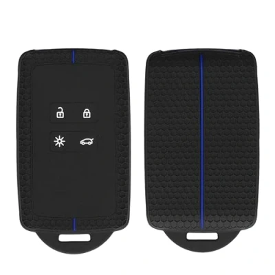 Image de kwmobile Coque clé de Voiture Compatible avec Renault Smart Key 4 Bouton (Keyless Go Uniquement) Accessoire Protection étui Souple en Silicone Noir Bleu