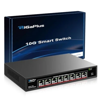 Image de 8 Port 10 Go Ethernet Switch non géré, 8x GBE BASE T PORTS, commutateur réseau Gigaplus 10G pour Gbps NAS, PC, routeur WiFi7, adaptateur de Gbit Bureau / support rack 19 pouces, bouchez