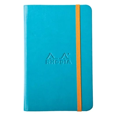 Image de RHODIA 118627C Carnet Rigide Turquoise 9 x 14 cm Uni 192 pages Papier Clairefontaine Ivoire 90 g/m² Marque Page, Fermeture Élastique Couverture Simili Cuir Collection Rhodiarama