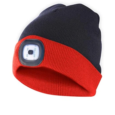 Image de Velamp Lighthouse Bonnet à LED Rechargeable par USB, Lumineux 100 Lumen, Taille Unique, Lavable, pour Le Sport et Travail Mixte, Rouge Noir