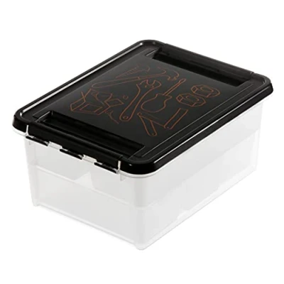 Image de Boîte à Outils Deco 12 de Rangement en Plastique Transparente avec Couvercle Clips Compartiments Facil et Pratique Noir/Transparent SmartStore