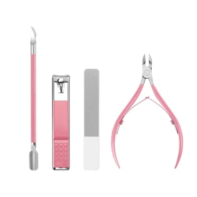 Image de ensemble de manucure voyage pour femmes avec tondeuse à ongles, pince poussoir lime ongles en verre, portable, outil 4pcs set