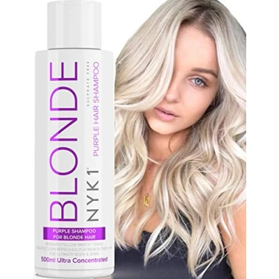 Image de Shampoing Violet pour Cheveux Blonds (500ml) Bleu Sans Sulfate Patine et Gris Blond Platine Neutralisant le Jaune