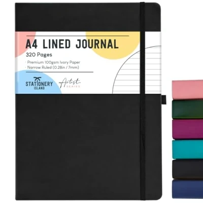 Image de STATIONERY ISLAND Carnet Ligné A4, 320 Pages A4 de Notes, Couverture Rigide 100 g/m² pour Ecrire, Travailler, Etudier, Journal Intime, Myrtille