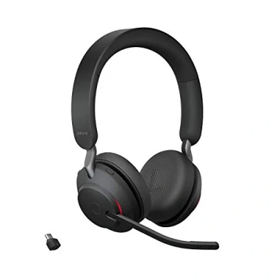 Image de Jabra Evolve2 65 Casque PC Sans Fil Audio Certifié UC avec Annulation du Bruit et Batterie Longue Durée Adaptateur Bluetooth USB C Noir
