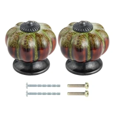 Image de Mgoodoo 2PCS Boutons de Meuble, Tiroir en Céramique, Bouton Porte 3,8 x 4,0 cm Forme Citrouille avec Imprimé Léopard Vert Vis pour Armoire Buffet Commode Bibliothèque