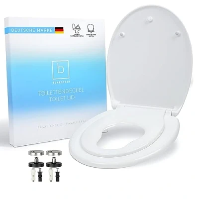 Image de Benkstein® Abattant de WC qualité supérieure pour enfants et familles Ovale Blanc Avec système d&#039;abaissement automatique Softclose Lunette Siège toilette magnétique intégré