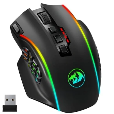 Image de Redragon souris de jeu sans fil RVB, 16 000 DPI, optique 2,4 G/USB C MMO avec boutons programmables, 12 latéraux, 45 heures, ergonomique pour PC/Mac Gamer