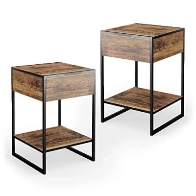 Image de Vicco Table de Chevet Fyrk, Chêne Rustique/Noir, 43.5 x 66 cm Set 2