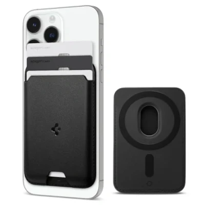 Image de Spigen Valentinus MagFit Portefeuille Magnétique Porte Cartes 3 Conçu pour MagSafe Compatible avec Les Séries iPhone 16/15/14/13/12 Modèles Noir