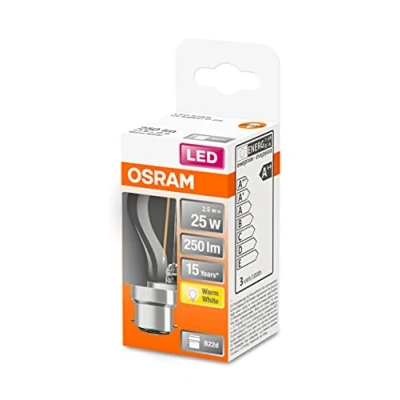 Image de OSRAM LED Star Classic P25, filament clair en forme de goutte, culot B22d, blanc chaud (2700K), remplacement des ampoules conventionnelles 25W, 1 pack