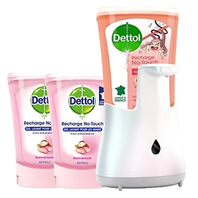 Image de DETTOL No Touch Kit Citron Distributeur Automatique Savon Liquide Mains et 2 Recharges 250ml (Eau de Rose &amp; Beurre Karité)