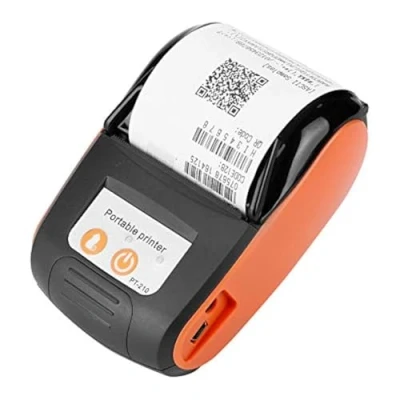 Image de imprimante thermique mobile 58mm Bluetooth, de factures personnelle sans fil avec papier pour et étui en cuir cadeaux Compatible Android iOS Windows(Orange)
