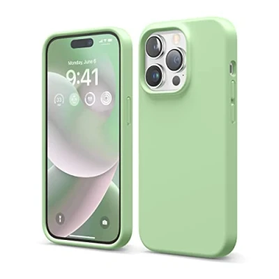 Image de elago Coque Silicone Liquide Compatible avec iPhone 14 Pro Étui (6.1), Premium, Housse Protection Case Antichoc à 4 Structure, Microfibre Douce Empêche Rayures (Pastel Vert)