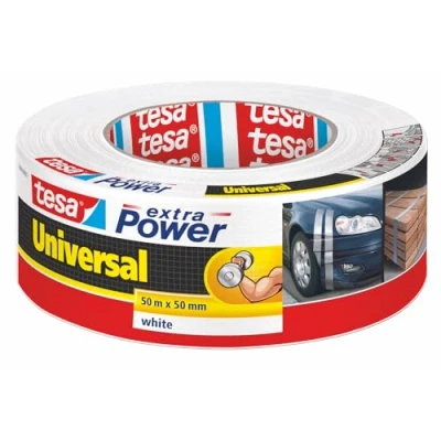 Image de tesa Extra Power Universal Ruban Adhésif Toilé pour Réparations, Fixation, Regroupement, Étanchéité ou Emballage Blanc 50 m x mm