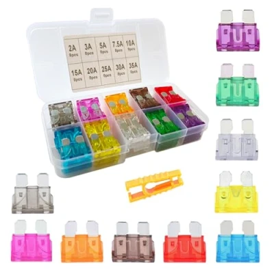Image de Aiqeer 80 Pièces Set de Fusibles Voiture, à Lame Standard, Remplacement avec Extracteur (2A / 3A 5A 7.5A 10A 15A 20A 25A 30A 35A)