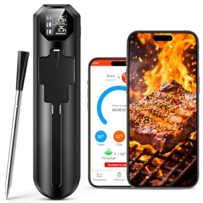 Image de maxtech Thermomètre Cuisine Sans Fil, Thermometre Cuisson avec App et Double Capteur, 150m Bluetooth Thermomètres à Viande Type C Charge Culinaire pour BBQ, Grill, Fumoir, Four, Sous Vide
