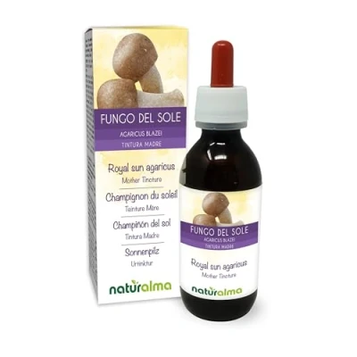 Image de champignon d&#039;amande ou du soleil (Agaricus blazei o A. subrufescens) Teinture Mère sans alcool Naturalma Extrait liquide gouttes 120 ml Complément alimentaire Végétalien végan