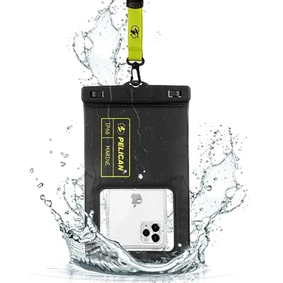 Image de Pelican Marine Pochette étanche IP68 [Taille XL] Étui de téléphone Flottant pour iPhone 15 Pro Max/14 Max/13/12/S24 Ultra/S23/S22/Pixel 8 Cordon Amovible Noir/Jaune Haute visibilité