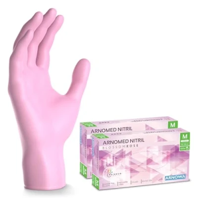 Image de ARNOMED gants jetables rose, nitrile taille M, gant jetable 200 pièces (2 boîtes), en non poudrés &amp; sans latex, cuisine, a usage unique XS, S, M L