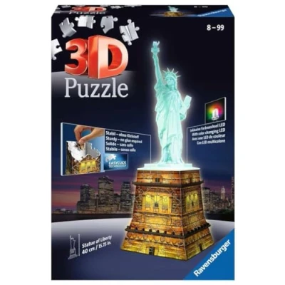Image de Puzzle 3D Statue de la Liberté illuminée Ravensburger Monument 108 pièces sans colle avec LEDS couleur Dès 8 ans