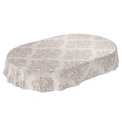 Image de Anro Nappe en toile cirée Motif arabesques, Fibres synthétiques, beige, Oval 140 x 220cm