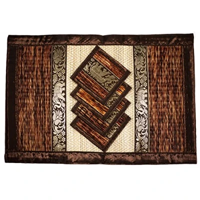 Image de Set de Table en Osier tressé à la Main sous Verre Alternative écologique au Plastique Style thaïlandais résistant Chaleur Facile Nettoyer (Grand T2 Marron)