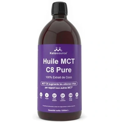 Image de Huile MCT Pure C8 Produit 4 fois plus de cétones que les autres huiles Pureté élevée 99%+ 100% noix coco Conforme au Keto et jeûne Bulletproof Café 1000 ml Ketosource®