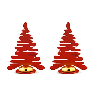 Image de Alessi Barkplace Tree BM16S2 R Set de Deux Marque Places en Forme Sapin Noël, Acier Coloré avec Résine Epoxy, Rouge Aimant Porcelaine