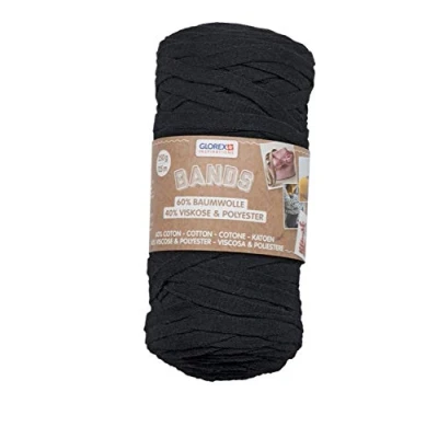 Image de GLOREX Bands Macramé Fil textile super doux 60 pourcent coton 40 viscose Pour crochet, tricot, nouage et Environ 125 m, Coton, Noir, 250 g