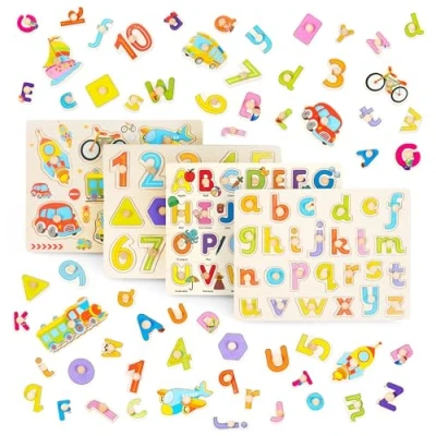 Image de THE TWIDDLERS 4 Puzzles en Bois à Bouton, Puzzle Encastrement pour Garçons &amp; Filles Jouet Éducatif Montessori, Cadeau Bébés, Tout Petits Enfants 1 2 3 Ans