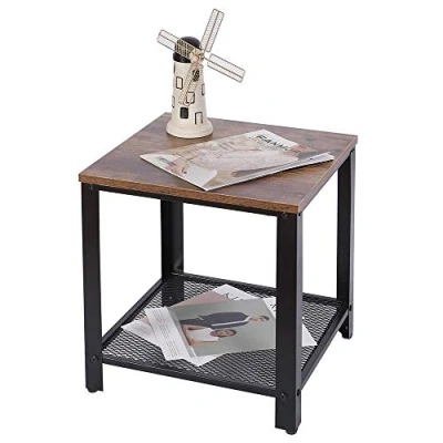 Image de BAKAJI Table Basse carrée Design Moderne Industriel Structure en métal avec Plateau inférieur Bois MDF foncé Dimensions 40 x 45 cm