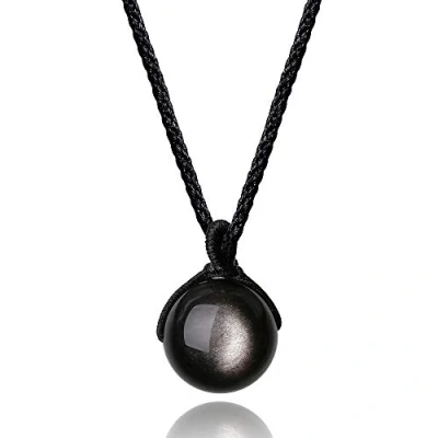 Image de COAI Collier Ajustable Pendentif Rond Obsidienne Argentée Unisexe