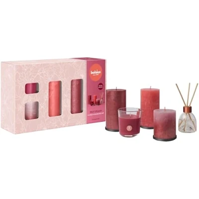 Image de Bolsius Lot de 5 Bougies pilier rustiques Avec diffuseur roseaux et bougie parfumée Parfum éclaboussures fruits Grenade décoratives d&#039;intérieur Longue durée combustion