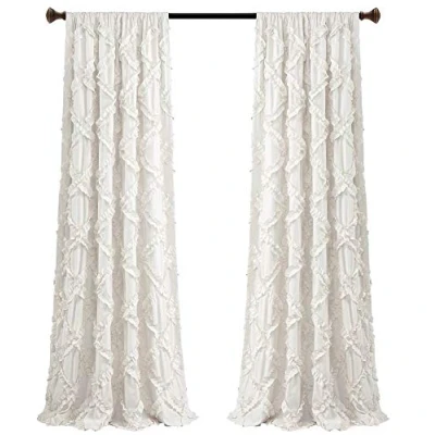 Image de Lush Decor Ensemble de Rideaux texturés à Volants en Diamant pour Salon, Salle Manger, Chambre Coucher (Paire), 241,3 x 137,2 cm, Blanc