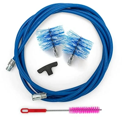 Image de BARETTO Kit Nettoyage Poêles à Granulés, Rallonge 3 Mètres pour Le Granulés avec Coude de 90, 2 Brosses Standard en Nylon 80mm et 100mm, Brosse Polyvalente Poignée