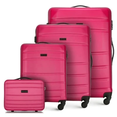 Image de WITTCHEN Valise de Voyage Bagage à Main Cabine Rigide en ABS avec 4 roulettes pivotantes Serrure Combinaison Poignée télescopique Globe Line Set Valises Rose