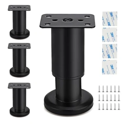 Image de Lrocotanc Pieds de Meuble réglables, Ensemble 4 pour armoires, Dimensions 60 x 80 mm (+40 mm), adaptés Les Meubles sur Tables et canapés, vis incluses. (Noir)