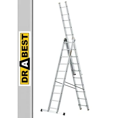 Image de Drabest Échelles SÉRIES Pro Escabeau 3x10 en Aluminium Pressé à Trois Sections 150 KG Multifonctions Pliant 45 X 539 18 Cm