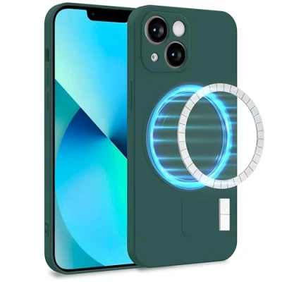 Image de MyGadget Coque Silicone [ Compatible avec MagSafe ] Apple iPhone 13 Mini Case TPU Souple &amp; Soft Doublure Microfibre Cover Protection Vert Olive