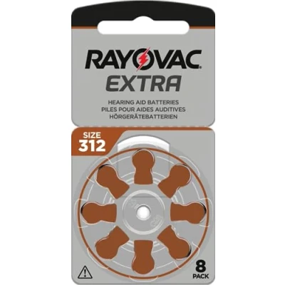 Image de RAYOVAC Extra Lot de 80 piles pour appareils auditifs type 312 PR41 Code couleur marron 1,45 V (10 x 8 piles)