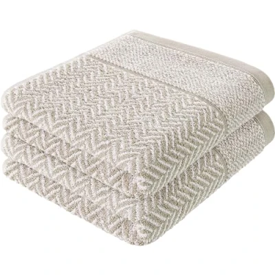 Image de herzbach home Set De 2 Serviettes Bain 100% Coton 70x140 cm à Motifs, Gris Sable