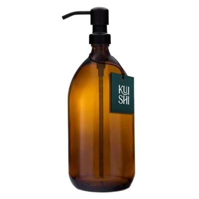 Image de Kuishi flacon pompe en verre Ambré avec acier inoxydable [1000 ml, noire], flacons rechargeables marron idéal pour le lavage des mains, shampoing, revitalisant (sans BPA)