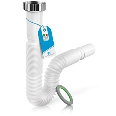 Image de Tuyau Flexible et Extensible en PVC pour Lavabo, Evier ou Bidet Piège à Odeurs Evacuation des Eaux Usées Montage simple sans Outils 390 865 mm Diamètre 32