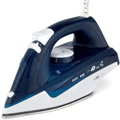 Image de Clatronic 263856, DB 3704, Fer à Repasser Centrale Vapeur, 7 Fonctions avec Semelle spéciale en Acier Inoxydable, 1800 Watts, réservoir d&#039;eau de 150 ML, Bleu Foncé/Blanc, INOX