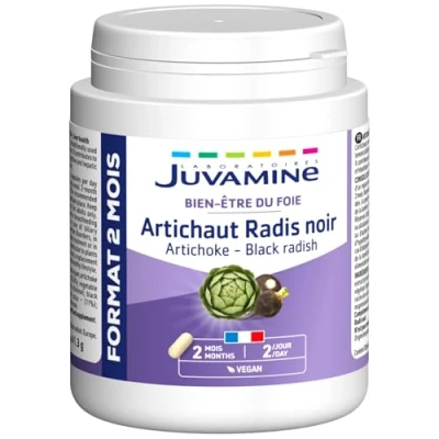 Image de JUVAMINE Artichaut et Radis Noir Bien être du Foie Contribue au bon Fonctionnement Système Digestif Hépatique Format 2 Mois 120 Gélules d&#039;origine végétale