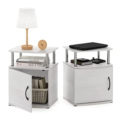 Image de Furinno Jaya Table d&#039;appoint Design Utilitaire, Bois d&#039;ingénierie, Chêne Blanc/Acier Inoxydable, Paquet de 2